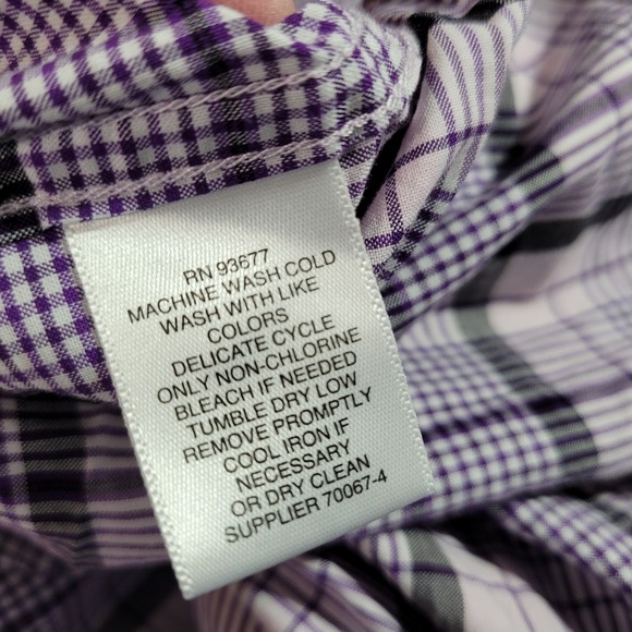 Claiborne Stretch Shirt Mens XXL Purple Plaid Long Sleeve Button Up‎ - Picture 6 of 7